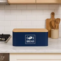 Relaxdays 4052025856564 bread box Rectangular Dark Blue, Light brown Bamboo, Metal