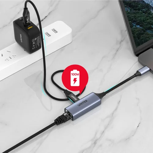 Unitek USB-C - RJ45 adapter, 1GBPS, PD 100W