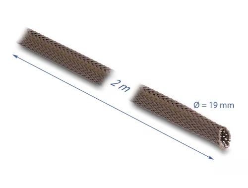 Delock Geflechtschlauch nagerfest, 2 m x 19 mm Braun - Detailfarbe: Braun - Breite: 19 mm - Länge: 2 m - Produkttyp: Kabelschlauch - Ausstattung Kabelmanagement: Zuschneidbar - Wiederverwendbar - Elastisch - Verpackungseinheit: 1 Stück
