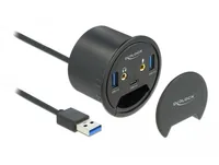 Delock Tisch-Hub USB 3.0 Typ A/C + HD Audio - Stromversorgung: USB - Anzahl Ports: 3 - Detailfarbe: Schwarz - USB Standard: 3.0/3.1/3.2 Gen 1 (5 Gbps) - USB Anschluss 2 (Endgerät): USB A - USB C - USB Anschluss 1 (Quelle): USB A