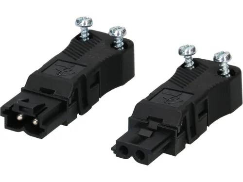 Max Hauri Set Stecker und Kupplung AC 164 flach, 2-polig - Detailfarbe: Schwarz - Stromanschluss Seite A: AC 164 - Schalter: Nein - Stromanschluss Seite B: Schraubklemme - Typ: Montagestecker - Montagekupplung
