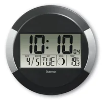 Hama Wanduhr Ischia Ø 24.5 cm, Schwarz/Silber - Form: Rund - Detailfarbe: Silber - Schwarz - Uhrtyp: Digital - Funksignal: Ja - Funktionen: Zeit - Datumsanzeige - Kalender - Mondphasenanzeige - Temperaturanzeige - Detailmaterial: Kunststoff